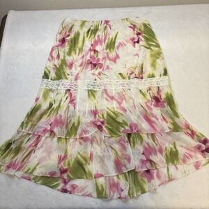 Vintage Versailles Skirt Floral Tiered Lace Flowy Fairy Chiffon Romantic Size L